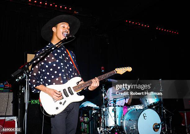 Mikaiah Lei and Anaiah Lei of The Bots perform at Club Bahia on April 8, 2015 in Los Angeles, California.