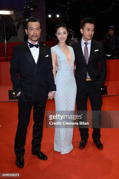 Actor Liao Fan, actress Gwei Lun Mei and actor Wang Xuebing attend the 'Black Coal, Thin Ice' premiere during 64th Berlinale International Film...