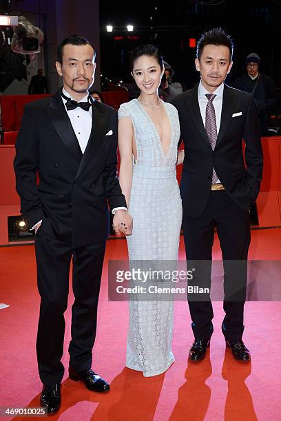 Actor Liao Fan, actress Gwei Lun Mei and actor Wang Xuebing attend the 'Black Coal, Thin Ice' premiere during 64th Berlinale International Film...