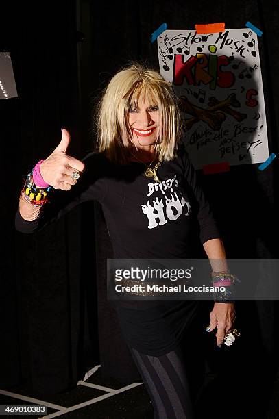 Designer Betsey Johnson backstage at the Betsey Johnson fashion show during Mercedes-Benz Fashion Week Fall 2014 at The Salon at Lincoln Center on...