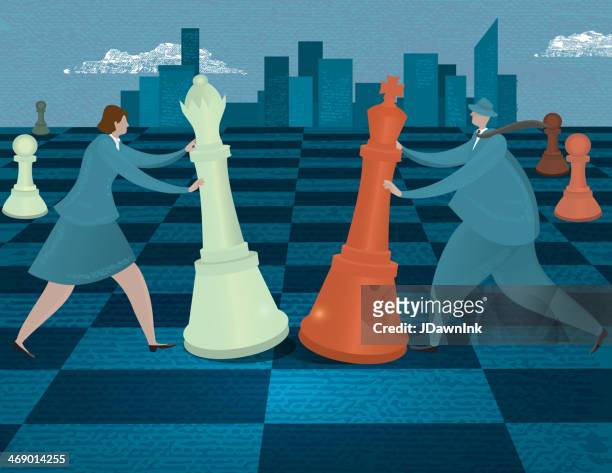 business-strategie oder der risk-konzept-business-leute auf der schachbrett - chess board businessman stock-grafiken, -clipart, -cartoons und -symbole