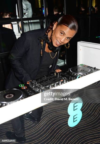 Neneh Cherry DJ's at a party hosted by EE and Esquire at The Savoy Hotel ahead of the 2014 EE British Academy Film Awards on February 12, 2014 in...