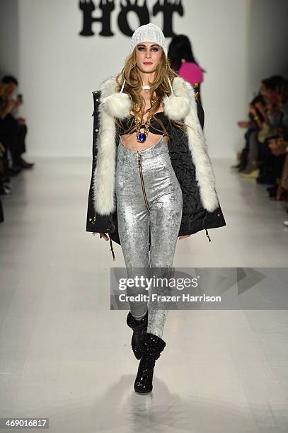 Model walks the runway at the Betsey Johnson fashion show during Mercedes-Benz Fashion Week Fall 2014 at The Salon at Lincoln Center on February 12,...