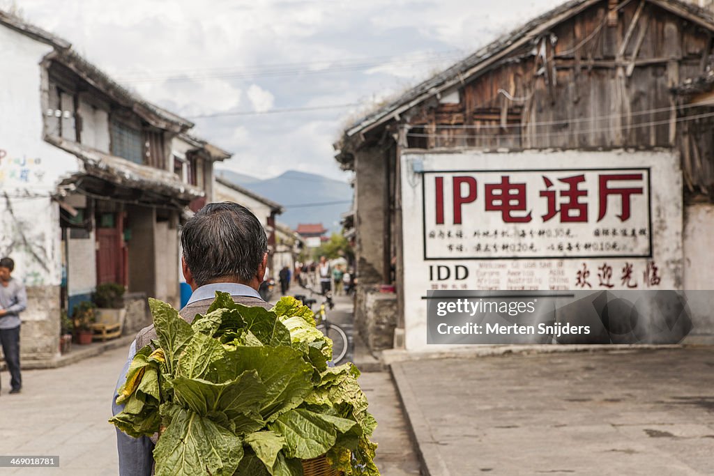 Man carrying vegetables on his back