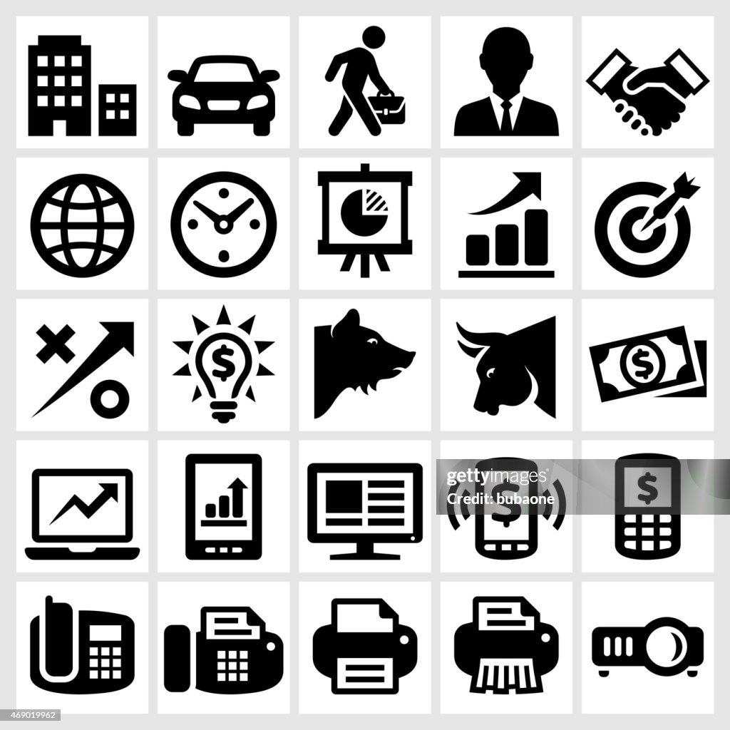 Business and Finance black & white vector icon set