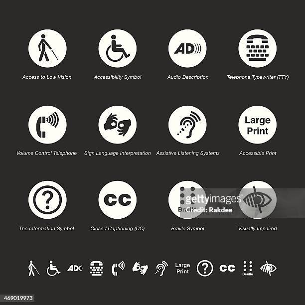disability access icons - white series - access icon stock illustrations