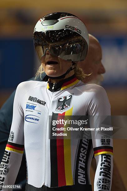 Kerstin Brachtendorf of Germany at the startblock for the WC5 3km pursuit qualification race on March 28, 2015 in Apeldoorn, Netherlands.