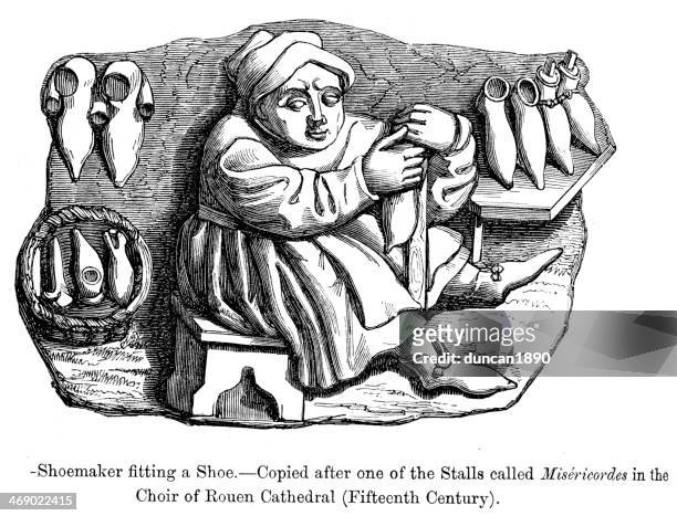 medieval shoemaker - medieval shoes stock illustrations