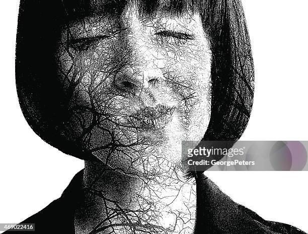 itchy nose. allergies and tree pollen - woman blowing nose stock illustrations