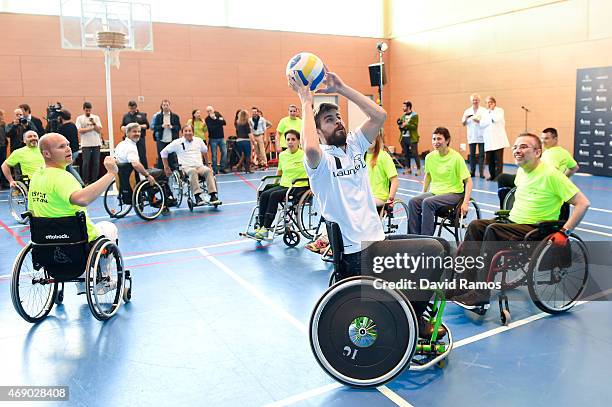 Laureus Ambassador and FC Barcelona player Gerard Pique in action during a korfball match at the Insitut Guttmann on April 9, 2015 in Barcelona,...