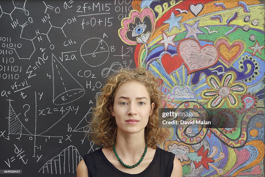 Portrait in front of doodles