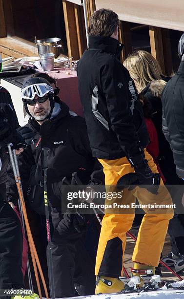 Beltran Gomez Acebo and King Felipe VI of Spain are seen on March 8, 2015 in Baqueira Beret, Spain.