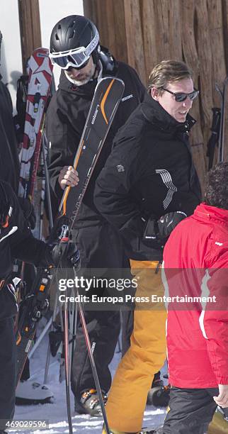 King Felipe VI of Spain and Beltran Gomez Acebo are seen on March 8, 2015 in Baqueira Beret, Spain.