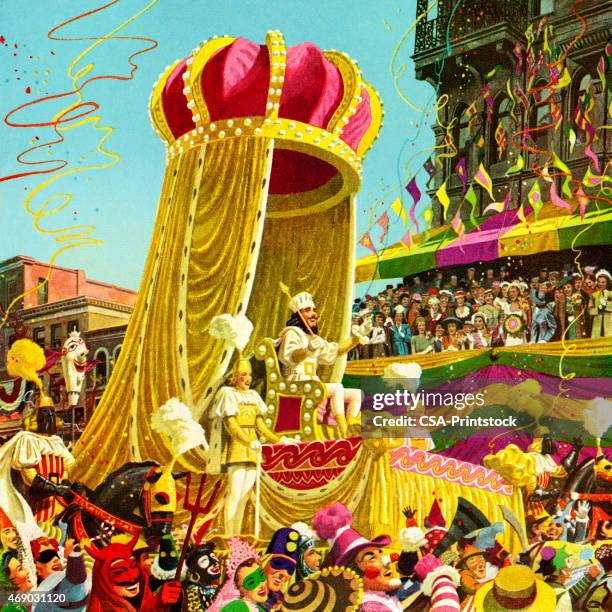 stockillustraties, clipart, cartoons en iconen met carnival parade - mardi gras fun in new orleans