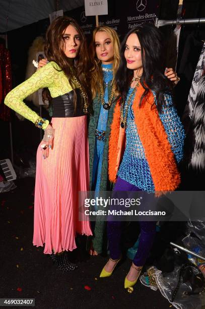 Models prepare backstage at the Marist College Presents Betsey Johnson Reprise fashion show during Mercedes-Benz Fashion Week Fall 2014 at The Salon...