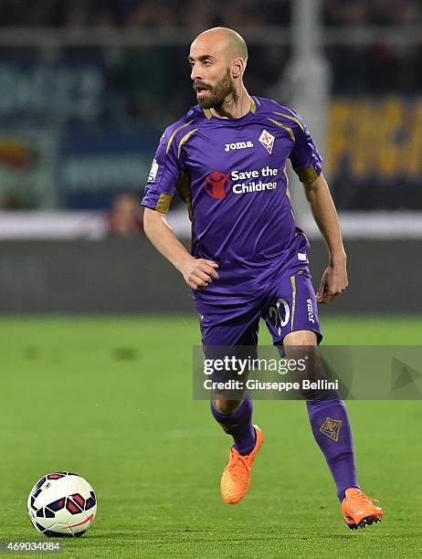 Borja Valero of ACF Fiorentina in action during the TIM cup match between ACF Fiorentina and Juventus FC at Artemio Franchi on April 7, 2015 in...