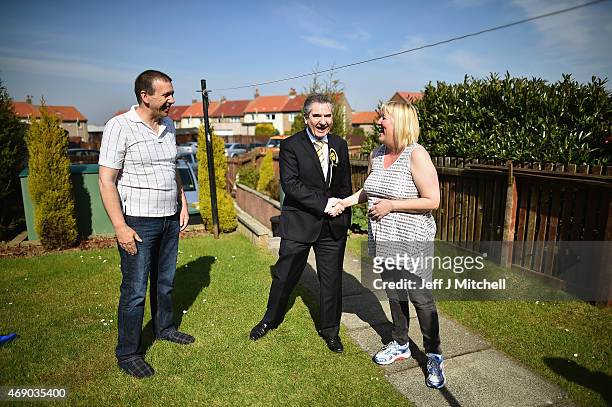 Roger Mullin, SNP candidate for Kirkcaldy and Cowdenbeath, campaigns on the Templehall estate in the constituency of former Prime Minister Gordon...