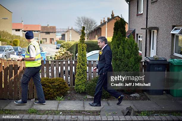 Roger Mullin, SNP candidate for Kirkcaldy and Cowdenbeath, campaigns on the Templehall estate in the constituency of former Prime Minister Gordon...
