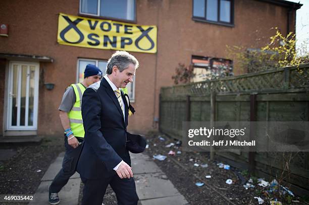 Roger Mullin, SNP candidate for Kirkcaldy and Cowdenbeath, campaigns on the Templehall estate in the constituency of former Prime Minister Gordon...