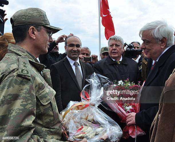 Greece's President Prokopis Pavlopoulos visits the Ipsala border gate between Turkey and Greece on April 9, 2015.