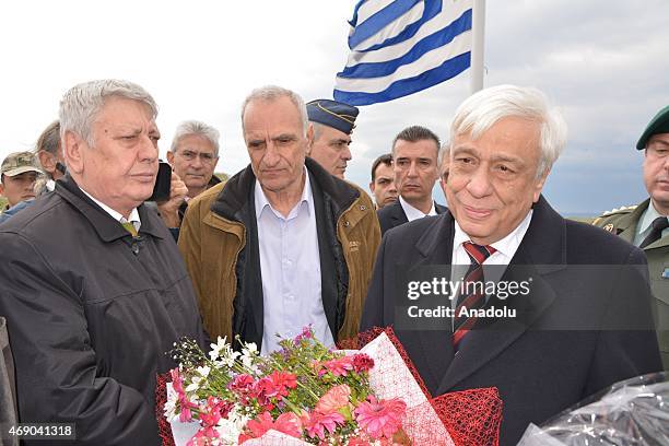 Greece's President Prokopis Pavlopoulos visits the Greek soldiers to celebrate Easter at Greece's Kipi border gate between Turkey on April 9, 2015.