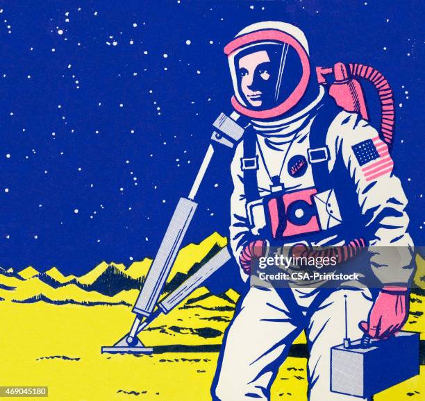 astronaut on the moon - astronaut walking stock illustrations