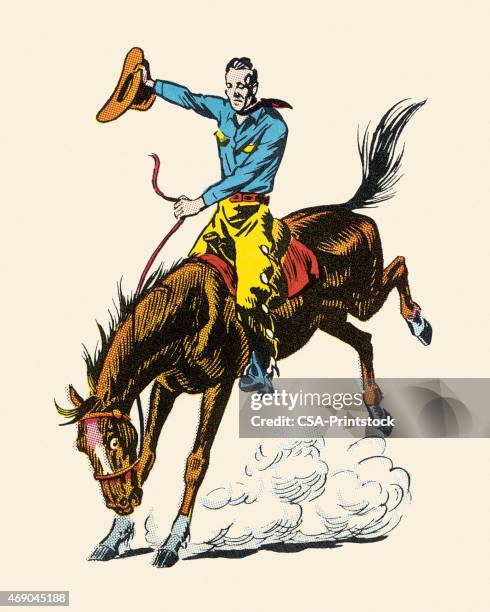 ilustrações de stock, clip art, desenhos animados e ícones de cowboy equitação cavalo selvagem arqueado - cavalo selvagem arqueado