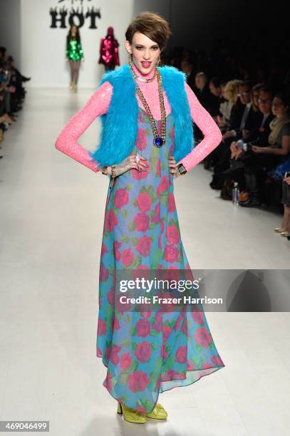 Model walks the runway at the Marist College Presents Betsey Johnson Reprise fashion show during Mercedes-Benz Fashion Week Fall 2014 at The Salon at...