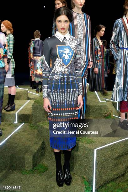 Model poses at the Clover Canyon presentation during Mercedes-Benz Fashion Week Fall 2014 at The Pavilion at Lincoln Center on February 12, 2014 in...