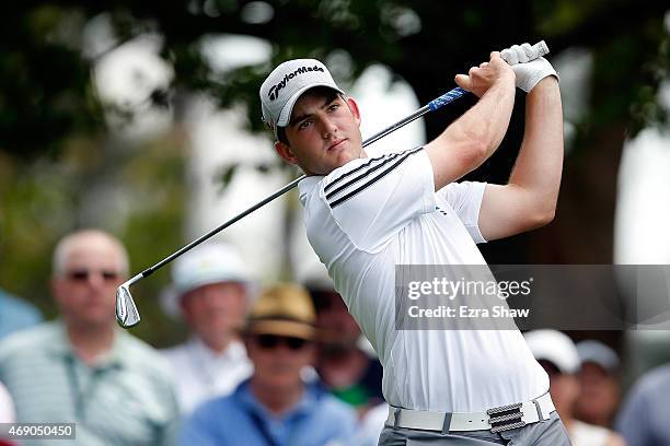 Bradley Neil of Scotland on the fourth hole during the first round of the 2015 Masters Tournament at Augusta National Golf Club on April 9, 2015 in...