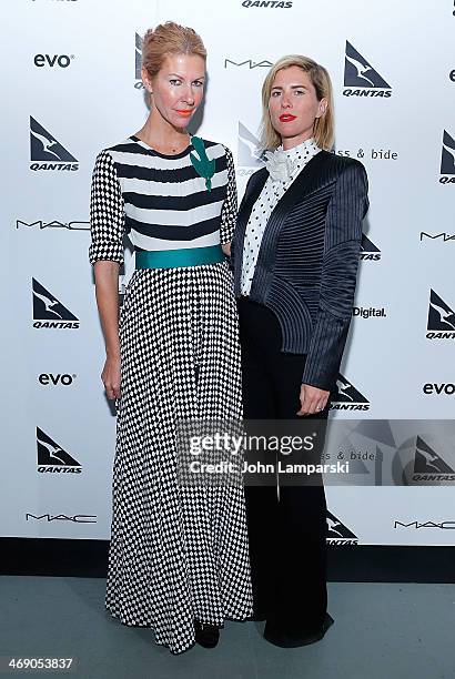 Designers Sarah-jane Clarke and Heidi Middleton attend the Sass & Bide Show during Mercedes-Benz Fashion Week Fall 2014 at Classic Car Club on...