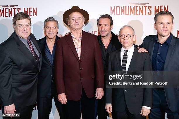 Actors John Goodman, George Clooney, Bill Murray, Jean Dujardin, Bob Balaban and Matt Damon attend the 'Monuments Men' : Premiere at Cinema UGC...