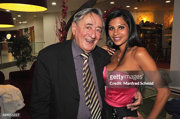 Richard Lugner and Nina Bruckner aka Bambi attend the ATV 'Wien Tag & Nacht' Tv Show presentation at Lugner Lounge on February 12, 2014 in Vienna,...