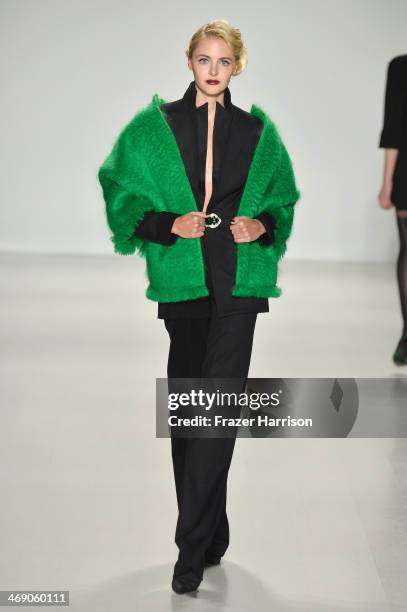 Model walks the runway at the Zang Toi fashion show during Mercedes-Benz Fashion Week Fall 2014 at The Salon at Lincoln Center on February 12, 2014...