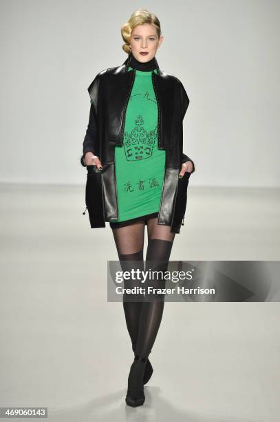 Model walks the runway at the Zang Toi fashion show during Mercedes-Benz Fashion Week Fall 2014 at The Salon at Lincoln Center on February 12, 2014...