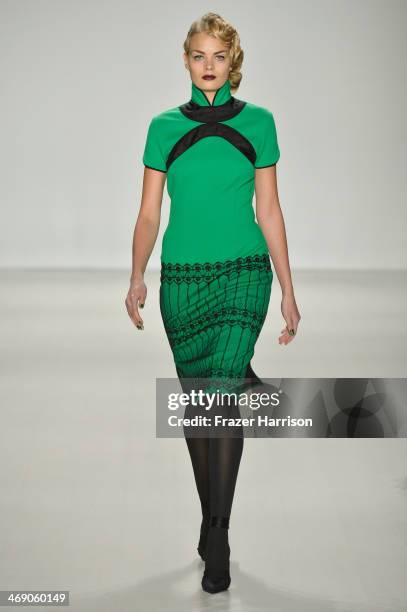 Model walks the runway at the Zang Toi fashion show during Mercedes-Benz Fashion Week Fall 2014 at The Salon at Lincoln Center on February 12, 2014...