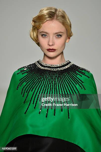 Model walks the runway at the Zang Toi fashion show during Mercedes-Benz Fashion Week Fall 2014 at The Salon at Lincoln Center on February 12, 2014...