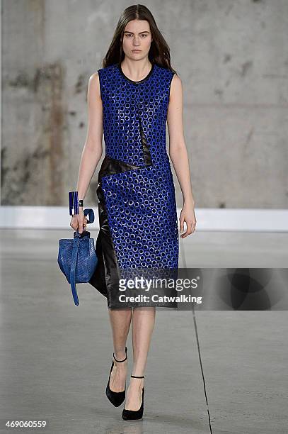 Model walks the runway at the Reed Krakoff Autumn Winter 2014 fashion show during New York Fashion Week on February 12, 2014 in New York, United...