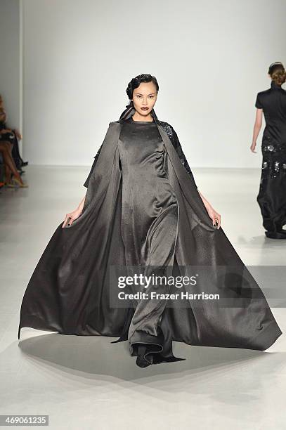 Model walks the runway at the Zang Toi fashion show during Mercedes-Benz Fashion Week Fall 2014 at The Salon at Lincoln Center on February 12, 2014...