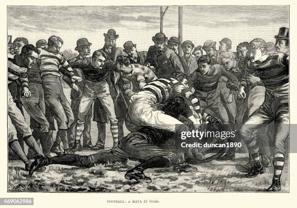 victorian rugby football-maul im ziel, 1882 - scrum stock-grafiken, -clipart, -cartoons und -symbole