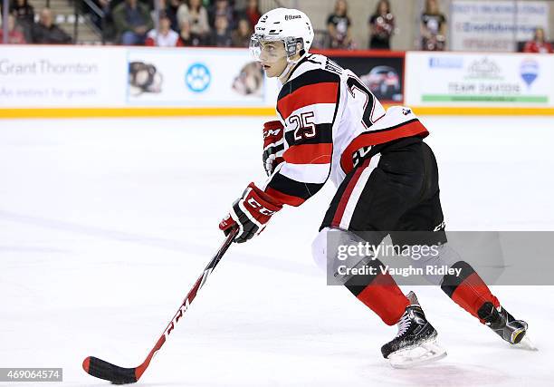 Zack Pittman of the Ottawa 67's skates during Game 6 of the Eastern Conference Quarter-Finals against the Niagara IceDogs at the Meridian Centre on...