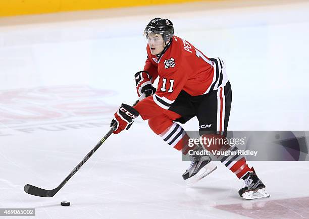Brendan Perlini of the Niagara IceDogs skates during Game 6 of the Eastern Conference Quarter-Finals against the Ottawa 67's at the Meridian Centre...