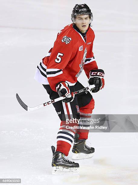 Blake Siebenaler of the Niagara IceDogs skates during Game 6 of the Eastern Conference Quarter-Finals against the Ottawa 67's at the Meridian Centre...