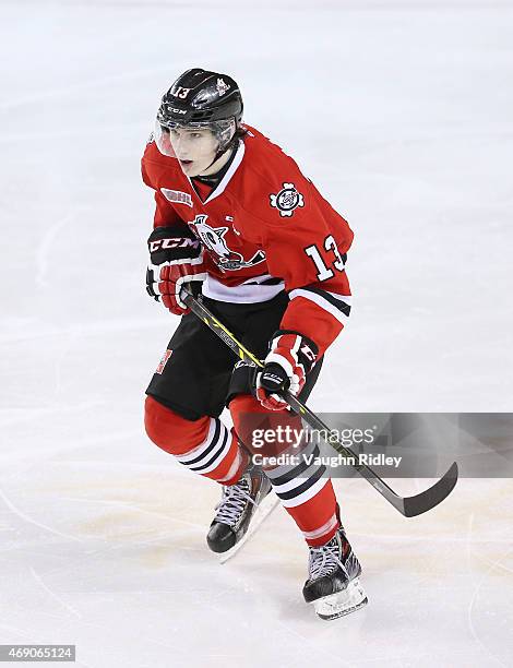 Graham Knott of the Niagara IceDogs skates during Game 6 of the Eastern Conference Quarter-Finals against the Ottawa 67's at the Meridian Centre on...