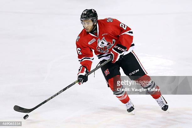 Josh Ho-Sang of the Niagara IceDogs skates during Game 6 of the Eastern Conference Quarter-Finals against the Ottawa 67's at the Meridian Centre on...