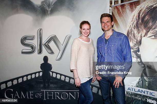 Marc Behrenbeck and Anina Haghani attend the German premiere of Game of Thrones S5 at Apfelwein Klaus which starts on April 12th on Sky in Germany...