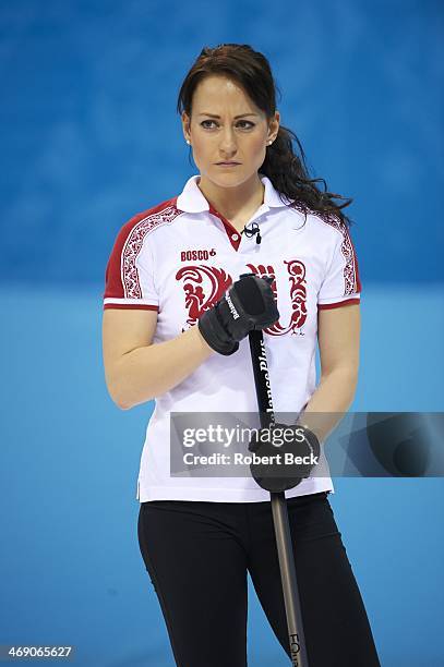 Winter Olympics: View of Team Russia Ekaterina Galkina during Women's Round Robin Session at Ice Cube Curling Center. Sochi, Russia 2/12/2014 CREDIT:...