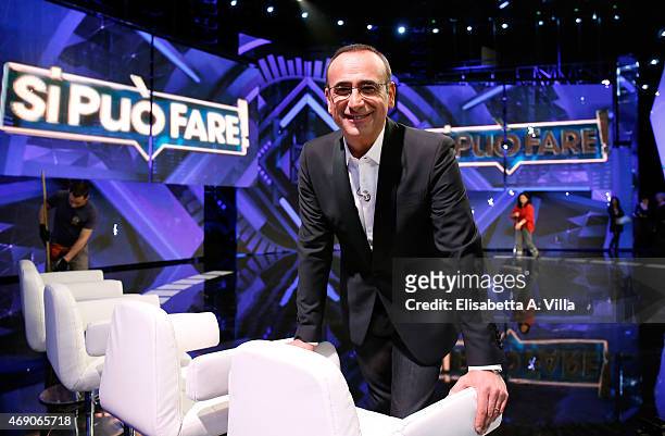 Carlo Conti attends 'Si Puo Fare' Tv Show at RAI Studios on April 9, 2015 in Rome, Italy.