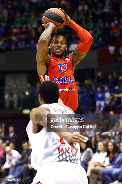 Sonny Weems, #13 of CSKA Moscow in action during the Turkish Airlines Euroleague Basketball Top 16 Date 14 game between EA7 Emporio Armani Milan v...