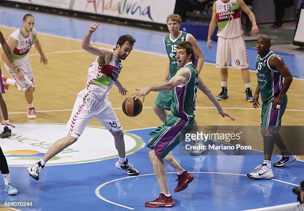 Fran Vazquez, #17 of Unicaja Malaga in action during the Turkish Airlines Euroleague Basketball Top 16 Date 14 game between Unicaja Malaga v Laboral...